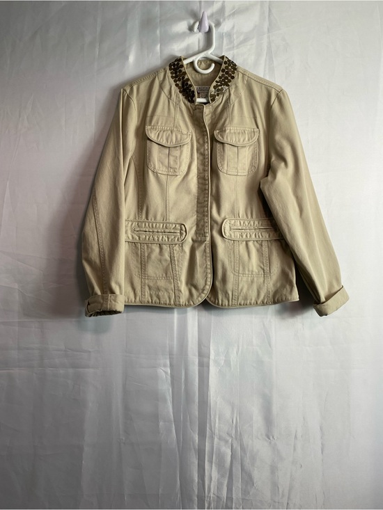 Uniform John Paul Richard Jackets & Blazers - Beaded-Collar Utility Jacket in Beige